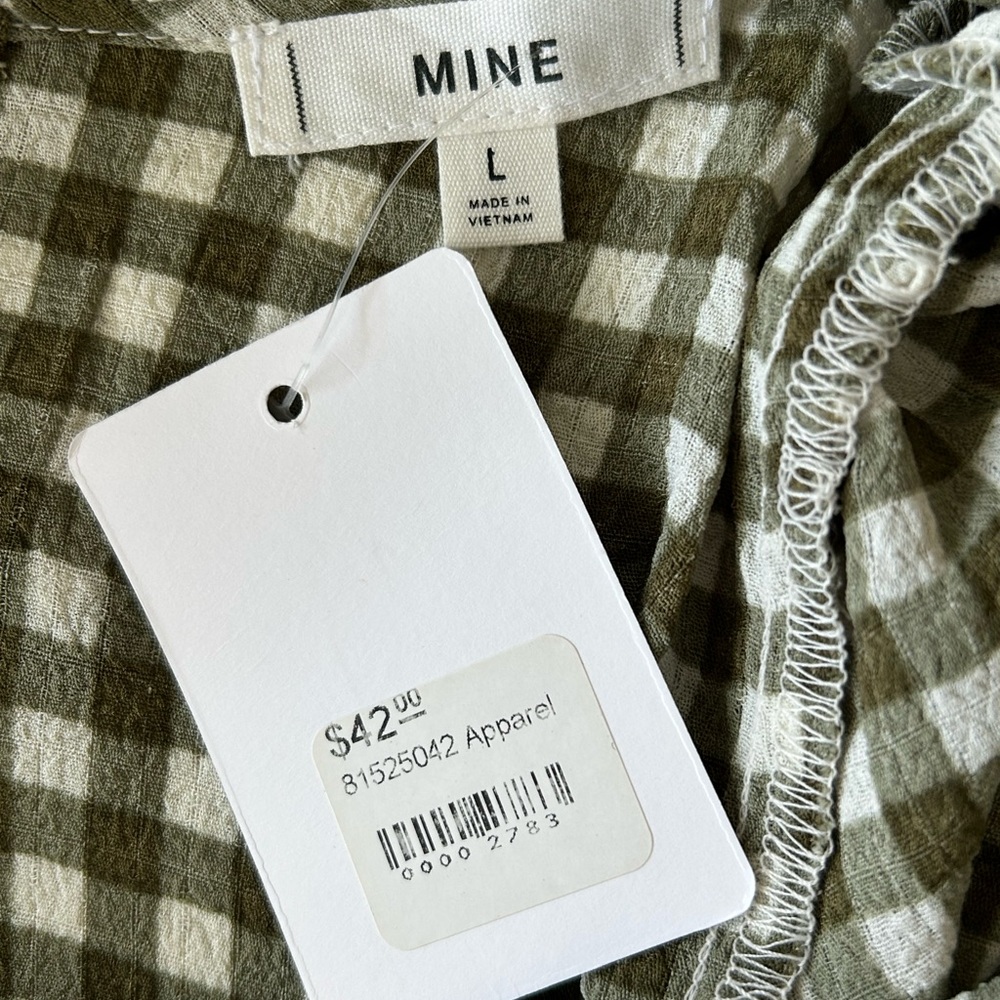 SALE NWT Olive Green Gingham Short Sleeve Top Preppy Cottagecore Fairycore Boho - Picture 5 of 6